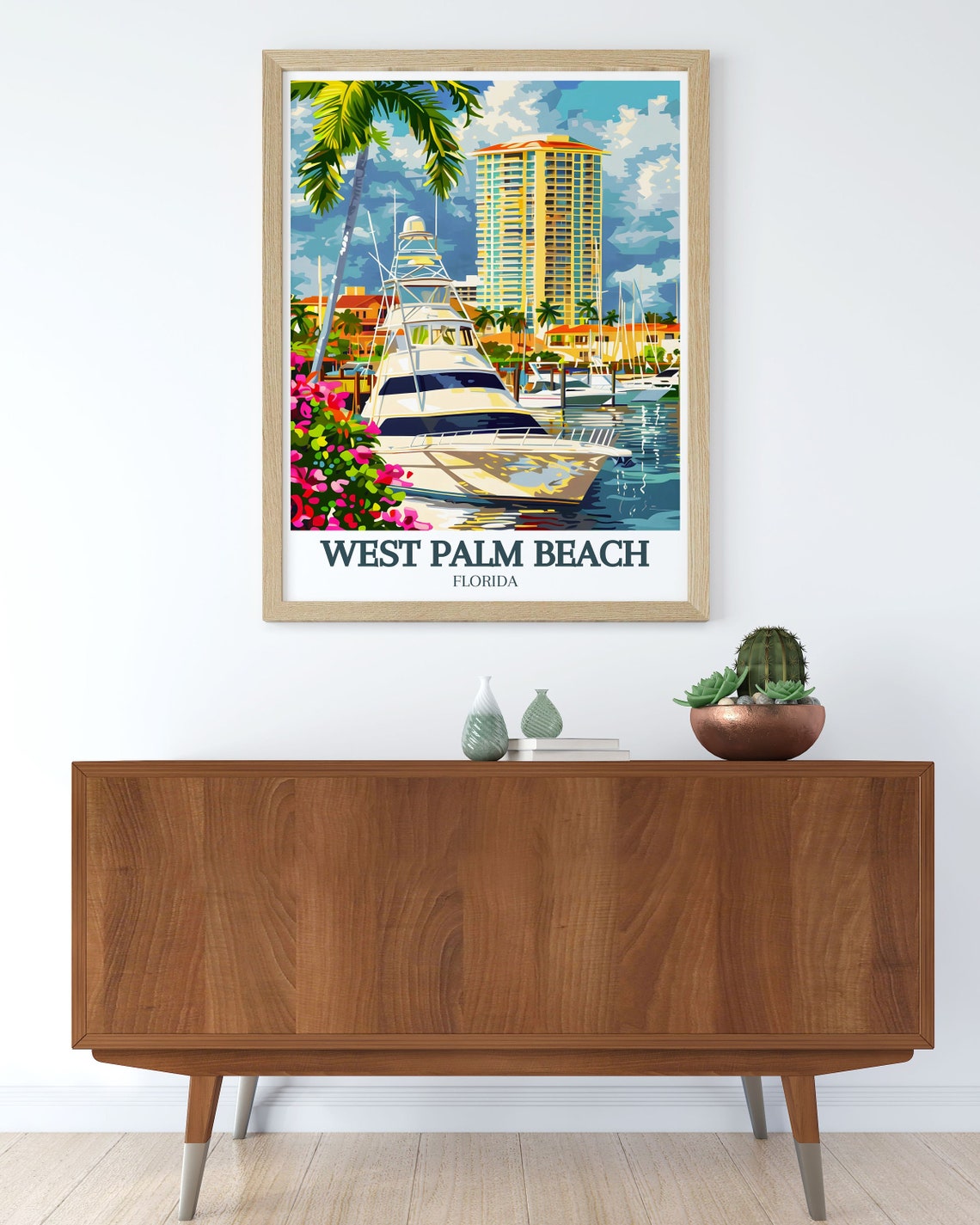 West Palm Beach Marina Yacht Palm Trees Vintage Travel Poster - Image 2