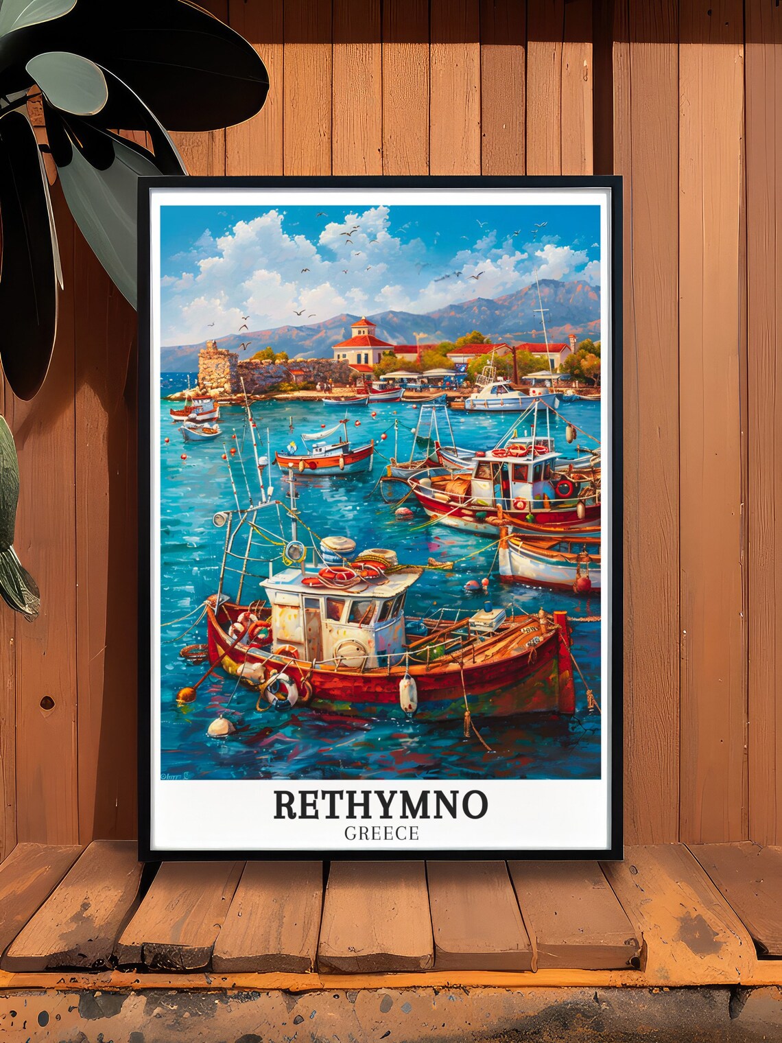 Rethymno Fishing Harbour Colorful Boats Impressionist Greece Poster - Image 2