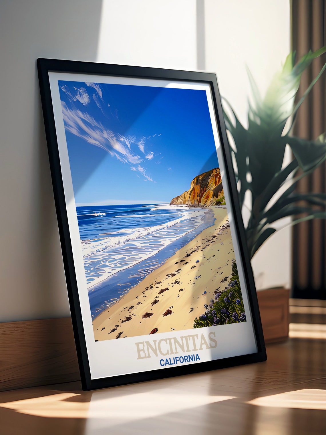 Encinitas California Swamis Beach Cliffs Surf Shore Waves Poster - Image 2
