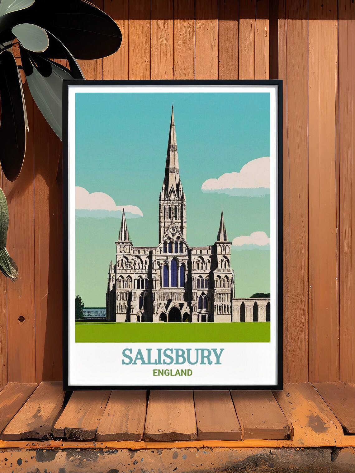 Salisbury England Gothic Cathedral Spire Landmark Travel Poster - Image 2