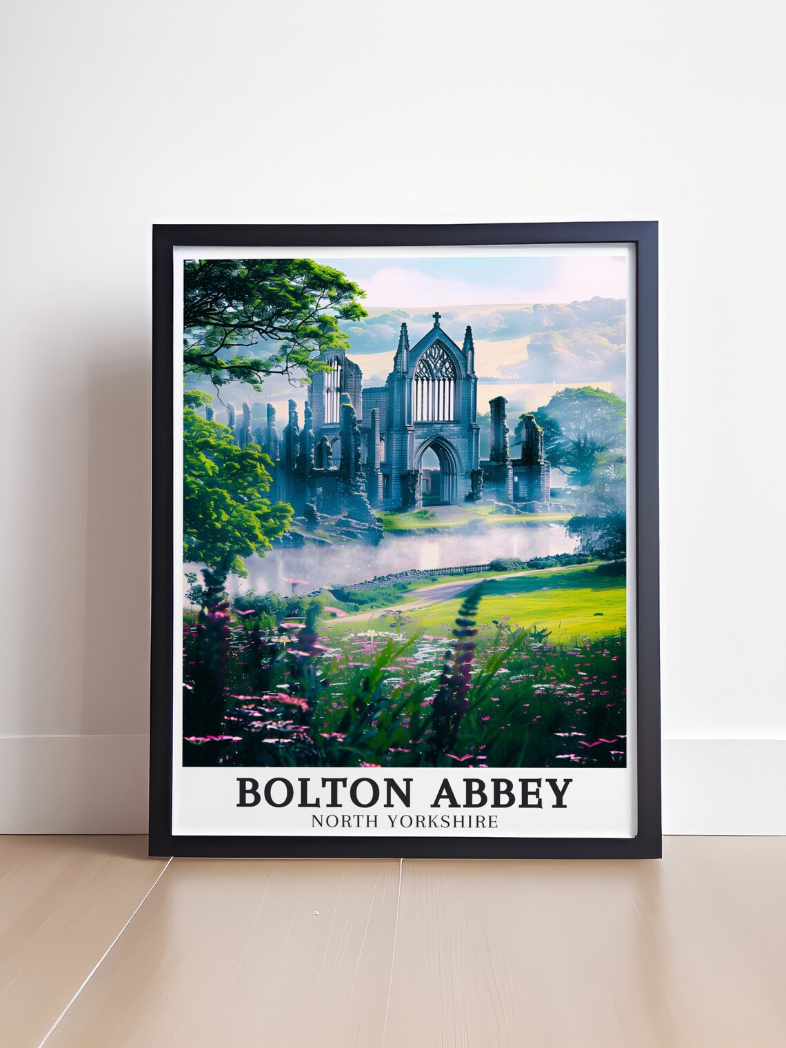Bolton Abbey North Yorkshire Misty River Wharfe Ruins Travel Poster - Image 4