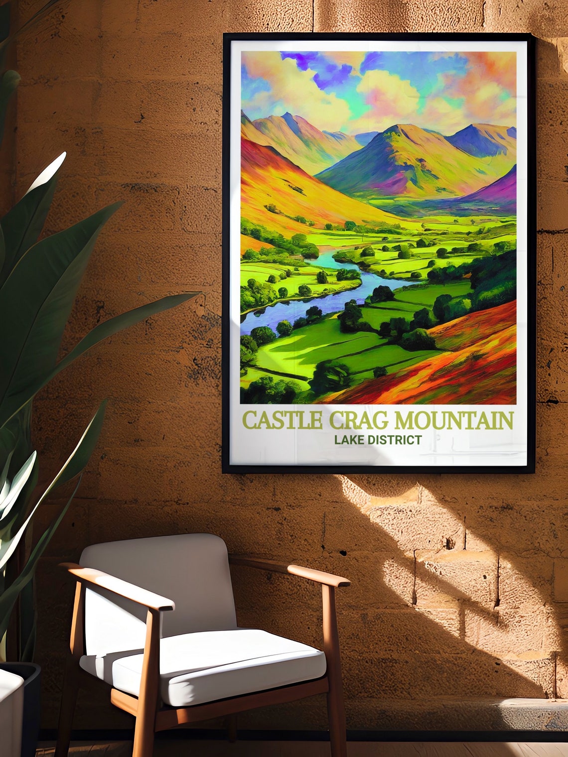 Castle Crag Mountain Borrowdale Valley Rolling Green Hills Poster - Image 3