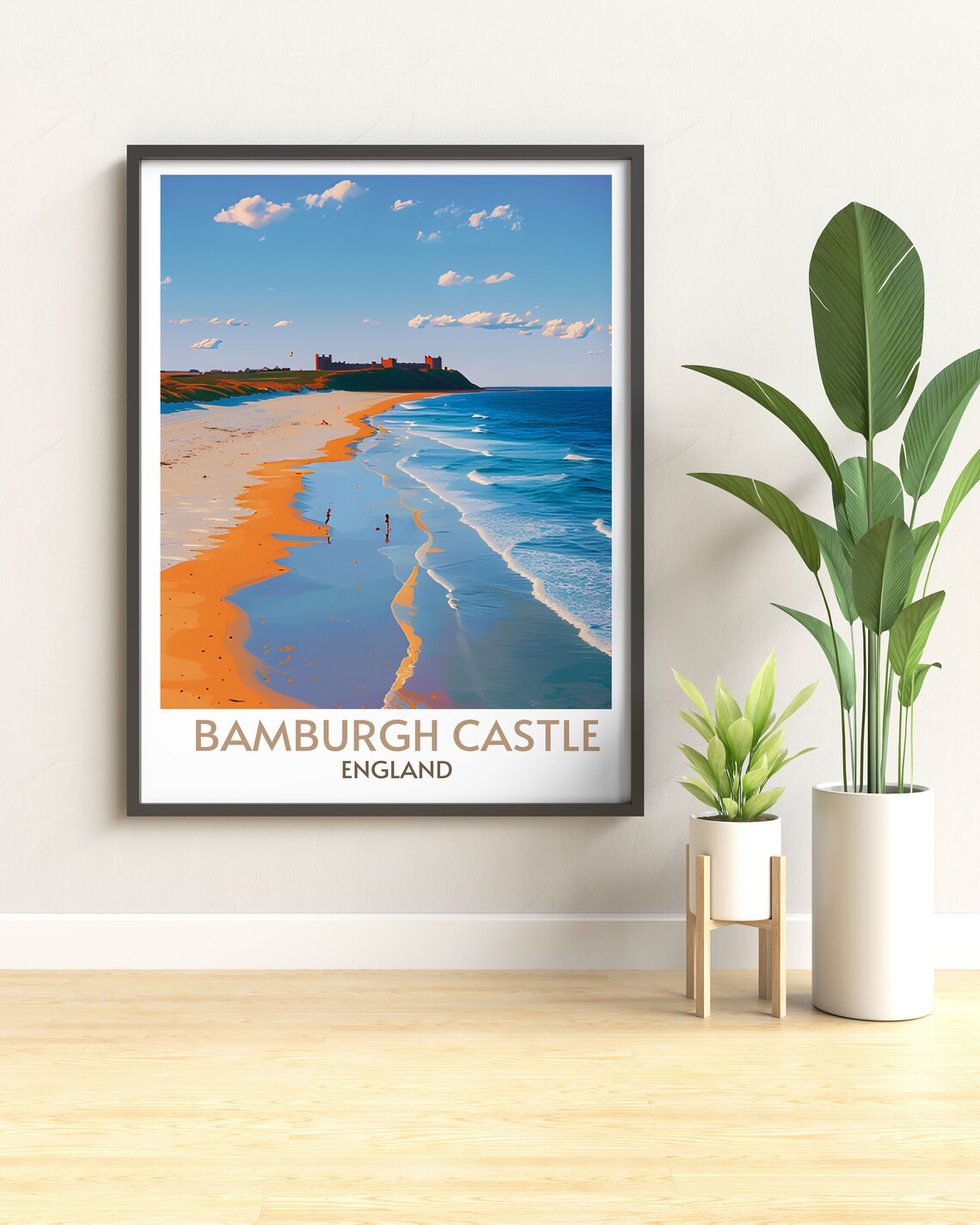 Bamburgh Castle England Sandy Beach Shoreline Summer Day Travel Poster - Image 2