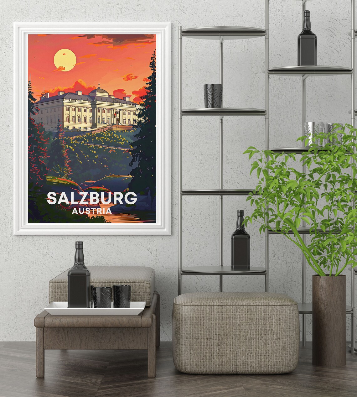 Salzburg Austria Sunset Mirabell Palace Retro Vintage Travel Poster - Image 3