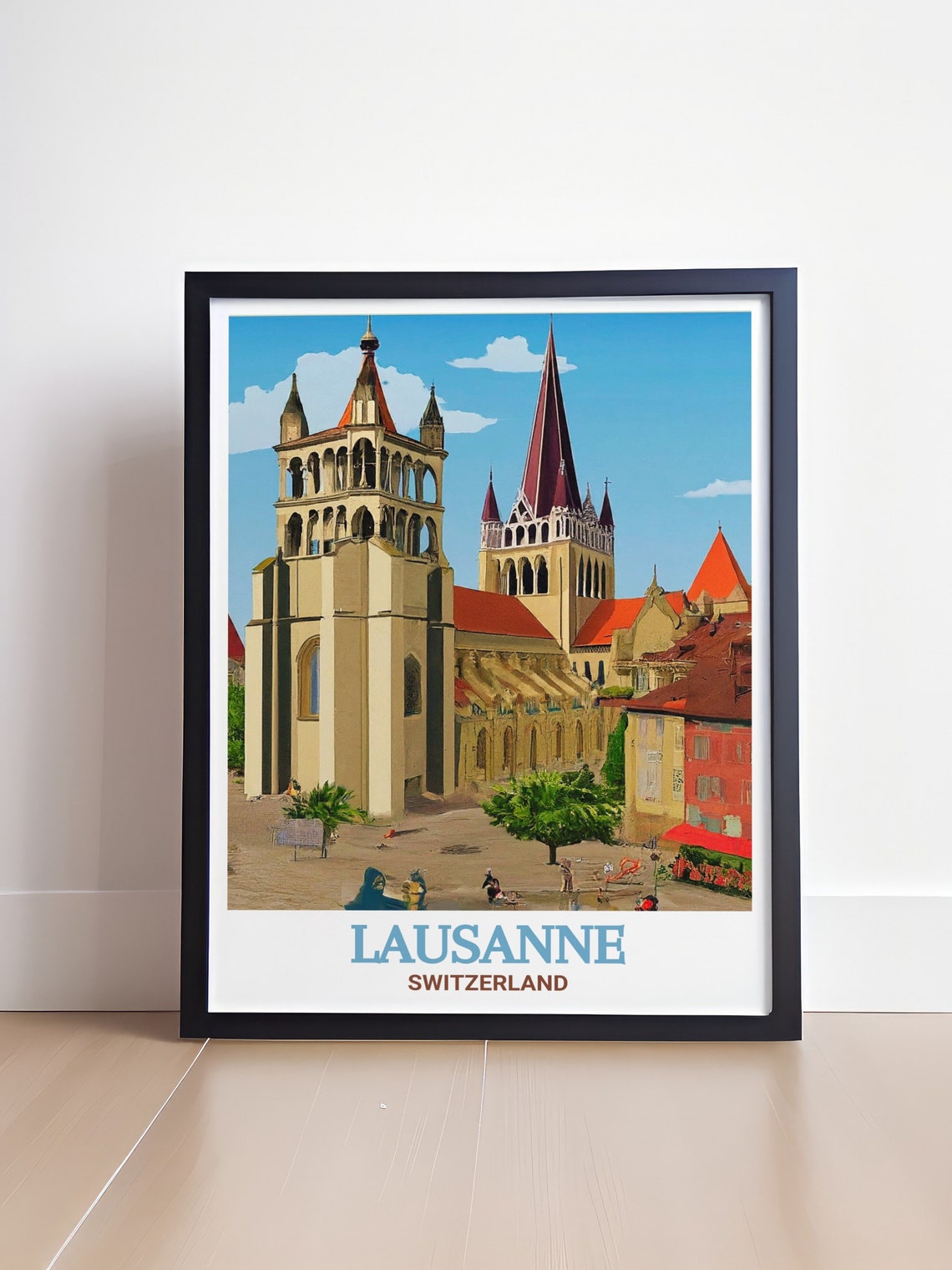 Lausanne Switzerland Cathedral Gothic Twin Spires Plaza Poster - Image 4