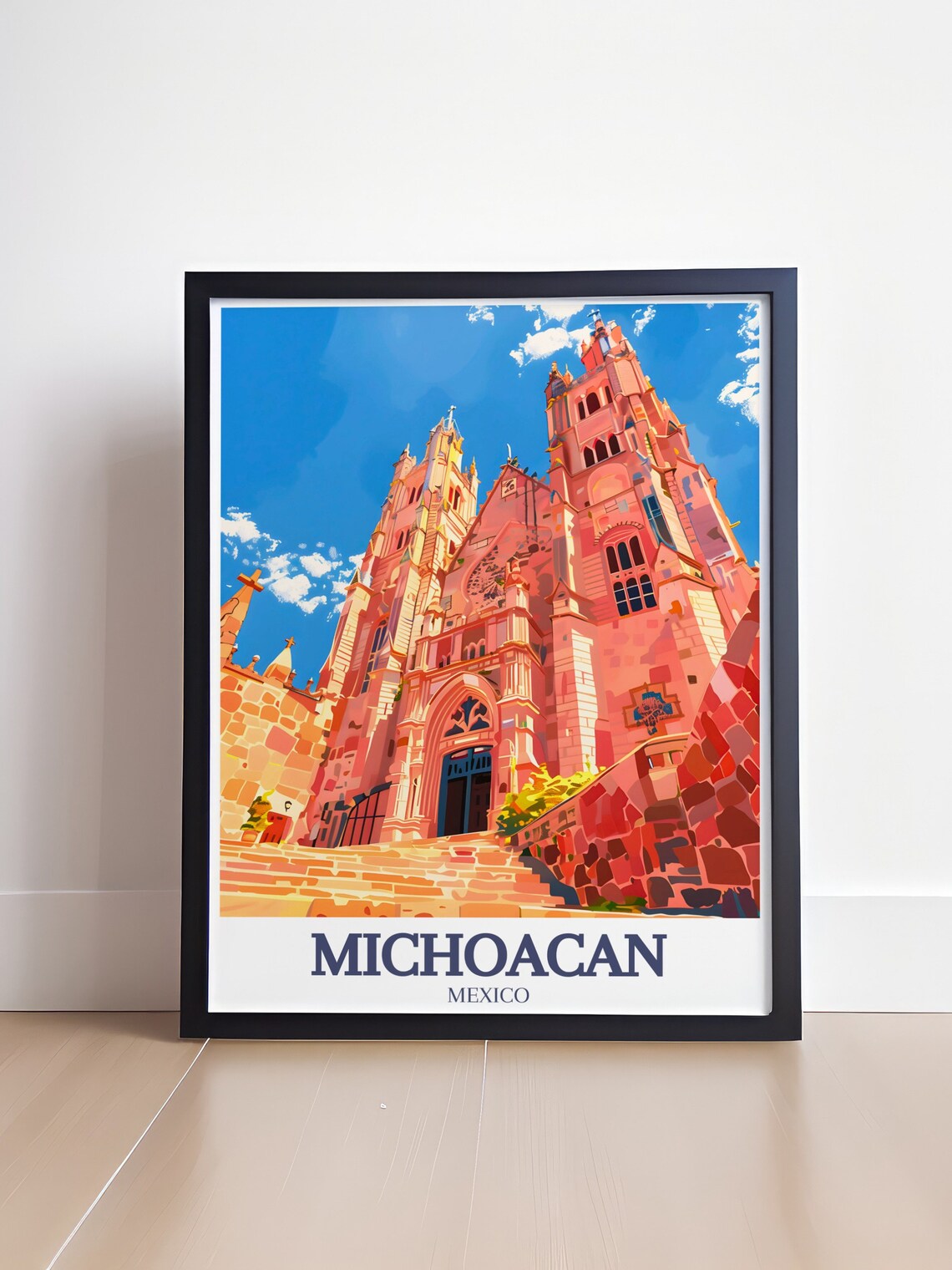 Michoacan Mexico Morelia Cathedral Pink Stone Church Travel Poster - Image 4