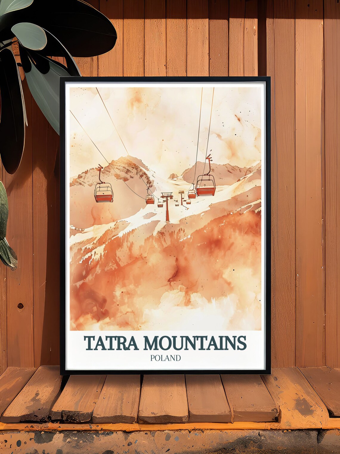Tatra Mountains Poland Winter Ski Lift Watercolor Travel Poster - Image 2