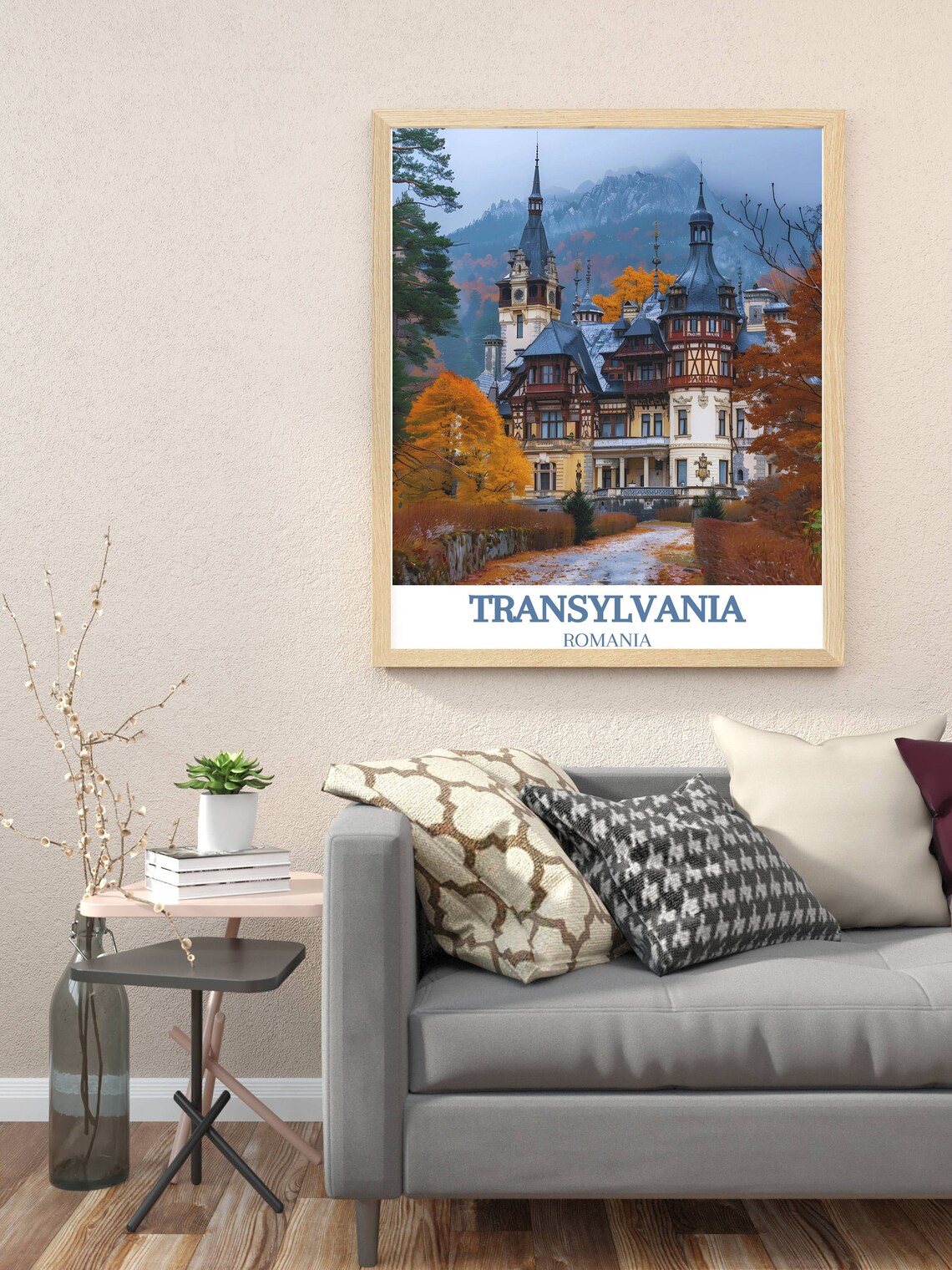 Transylvania Romania Travel Poster Peles Castle in Autumn View - Image 3
