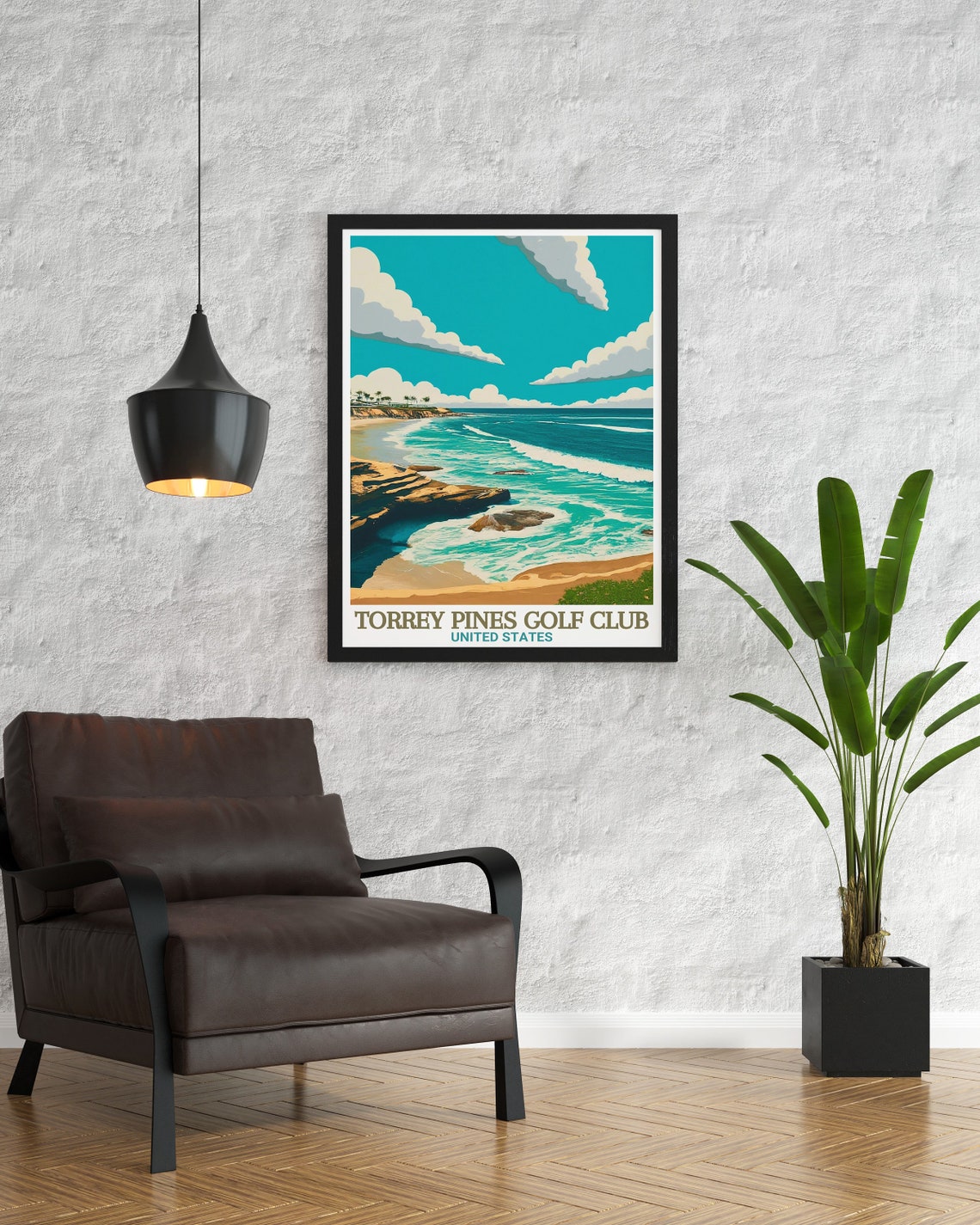 Torrey Pines Golf Club La Jolla Shores Waves Rocks Travel Poster - Image 3
