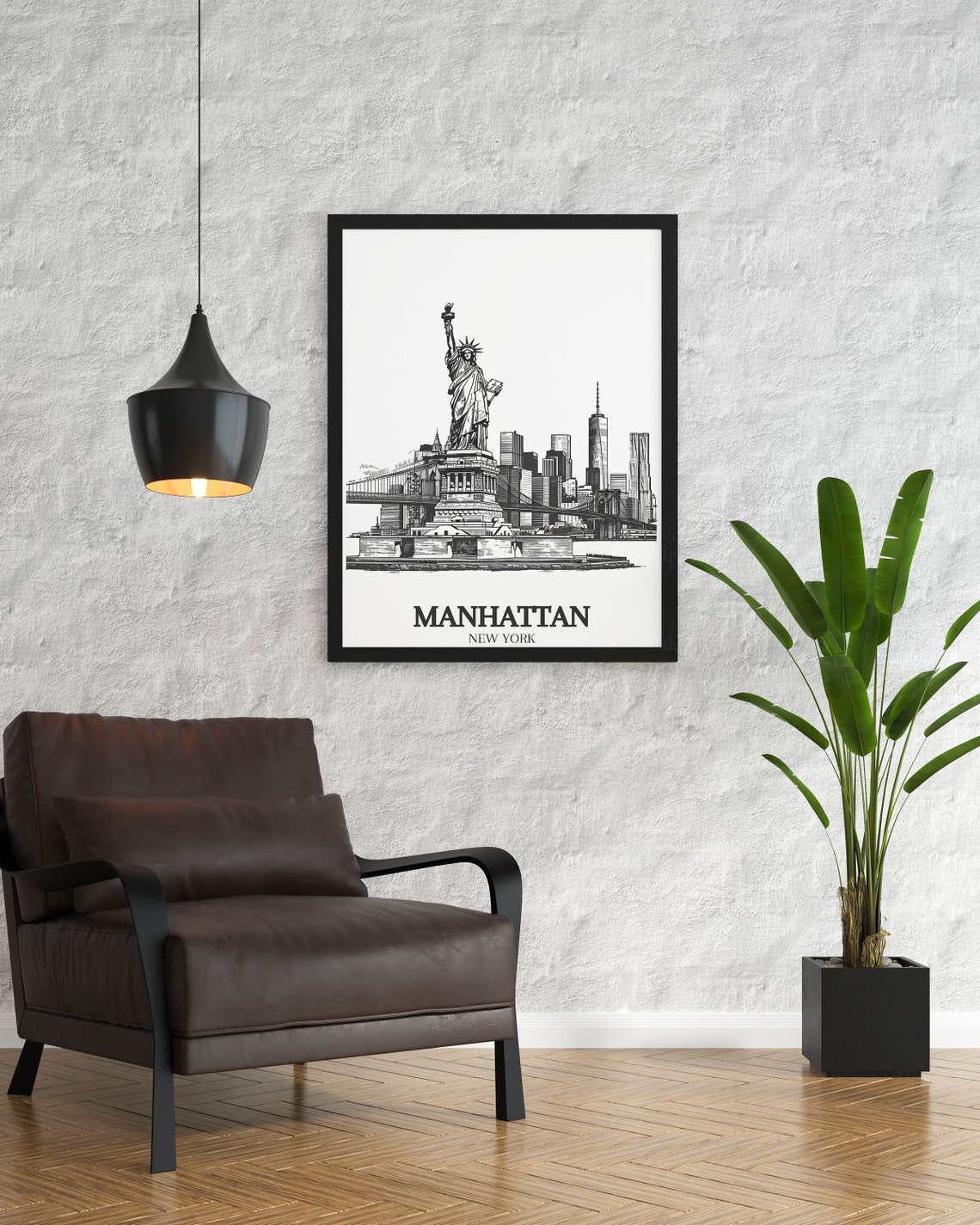 Manhattan New York Statue of Liberty Skyline Sketch Art Poster - Image 3