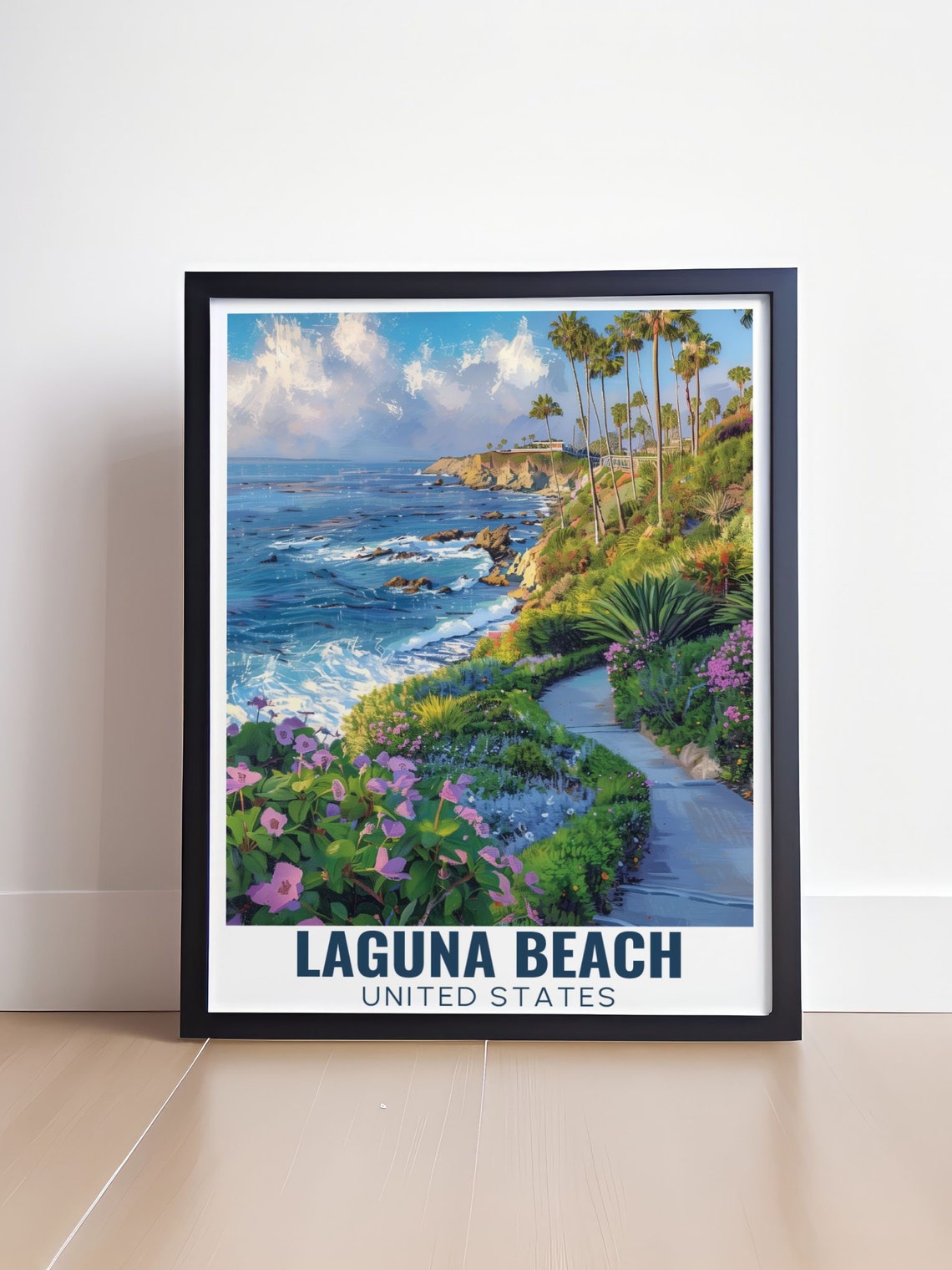 Laguna Beach Coastal Cliff Path Palm Trees California Poster - Image 4
