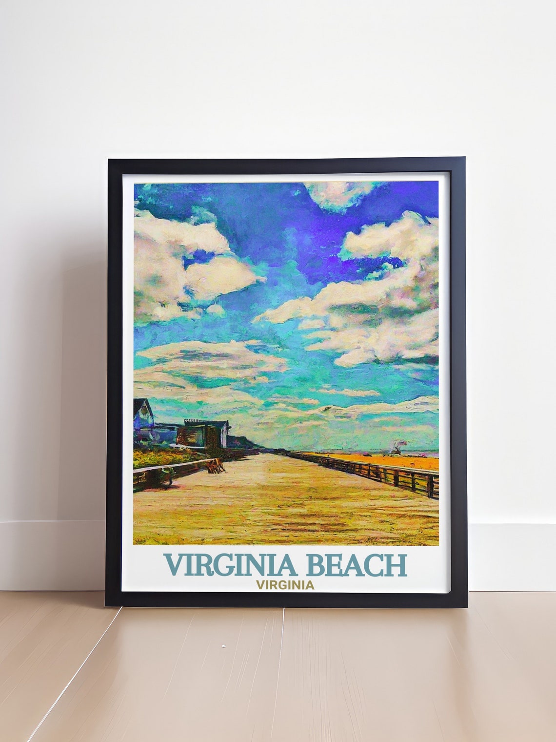 Virginia Beach Boardwalk Painterly Clouds Ocean Travel Poster - Image 4