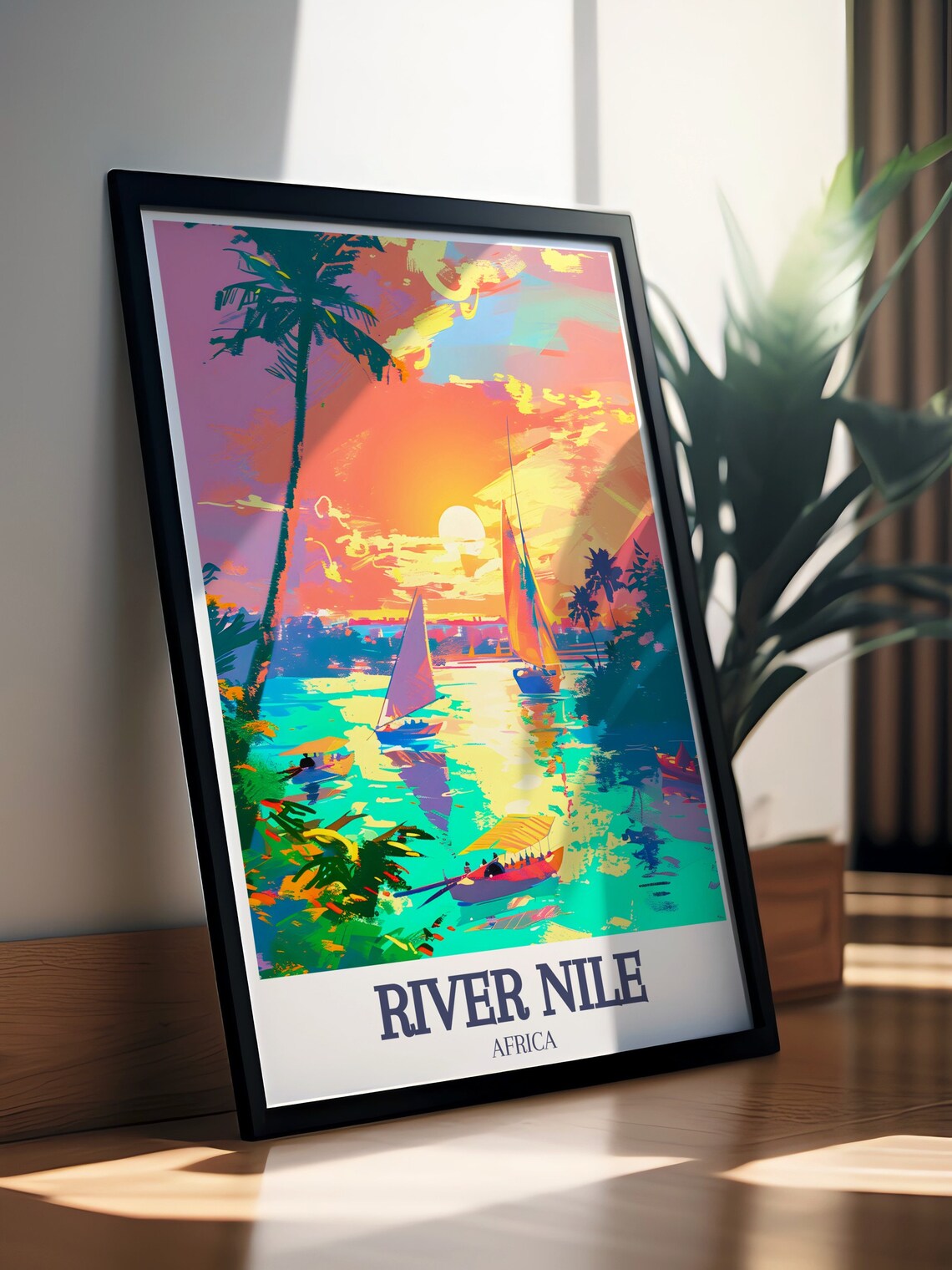 River Nile Africa Felucca Sailboats Sunset Glow Scene Travel Poster - Image 3