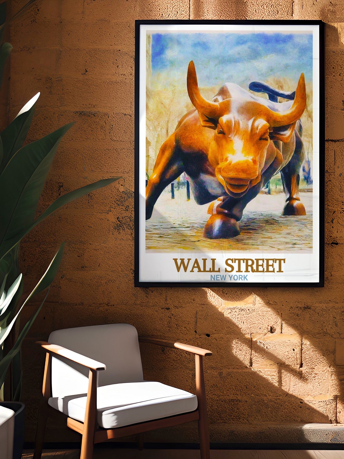 Charging Bull Wall Street New York Watercolor Art Travel Poster - Image 2
