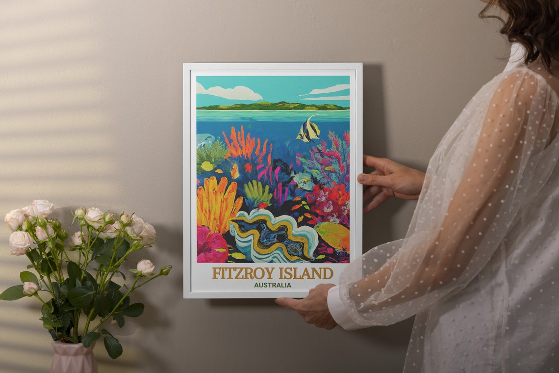 Fitzroy Island Giant Clam Coral Reef Underwater Ocean Art Poster - Image 3