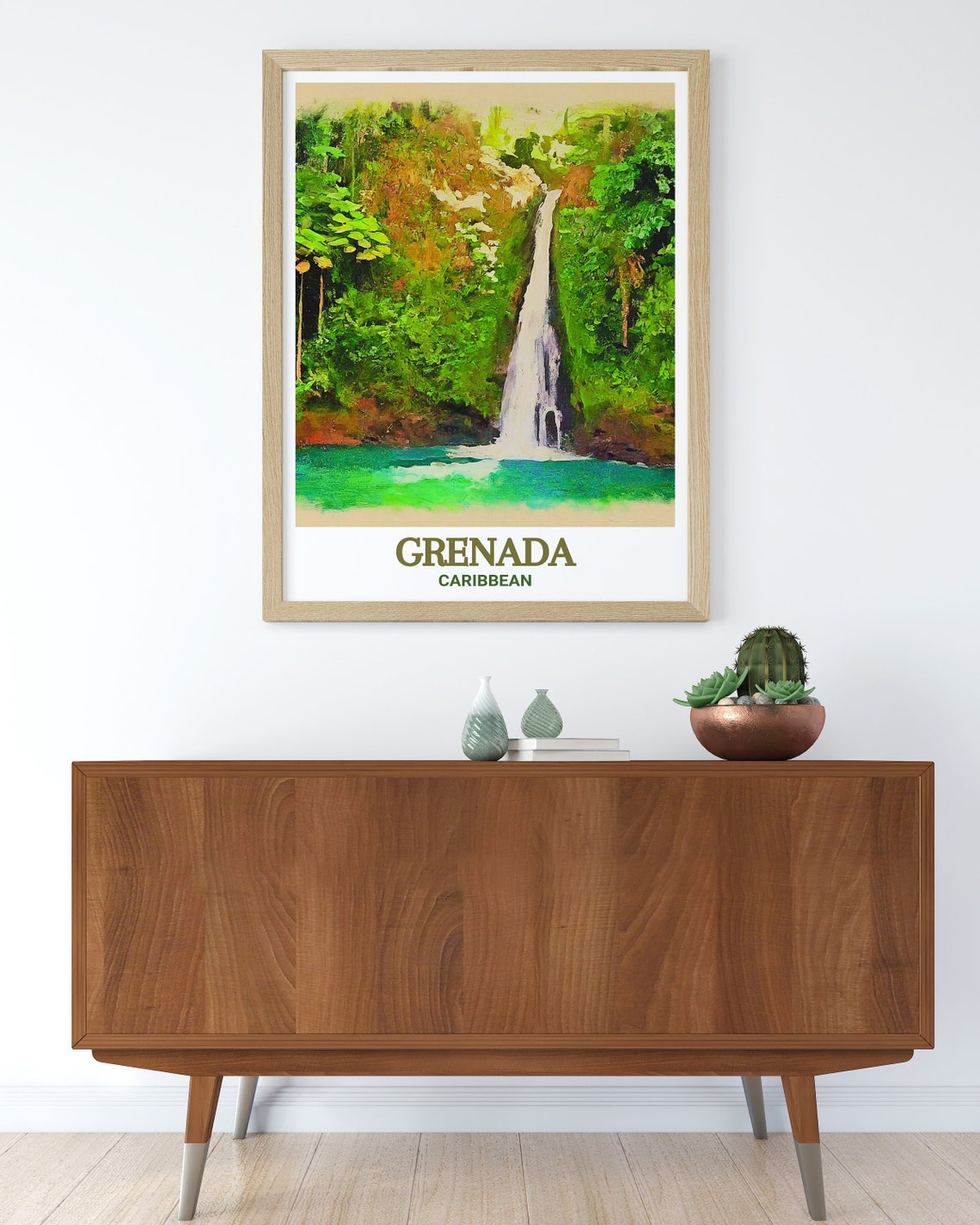 Grenada Rainforest Waterfall Over Emerald Pool Caribbean Poster - Image 3