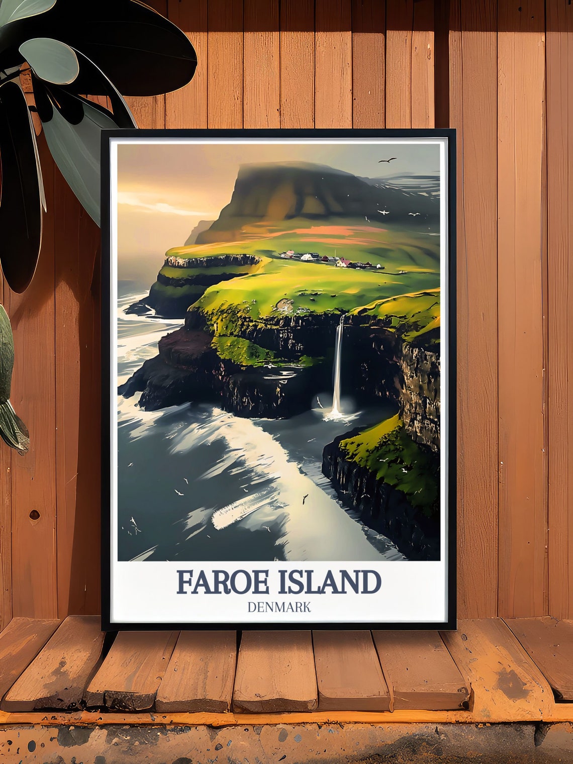 Faroe Islands Mulafossur Waterfall Gadalur Village Cliffs Poster - Image 2