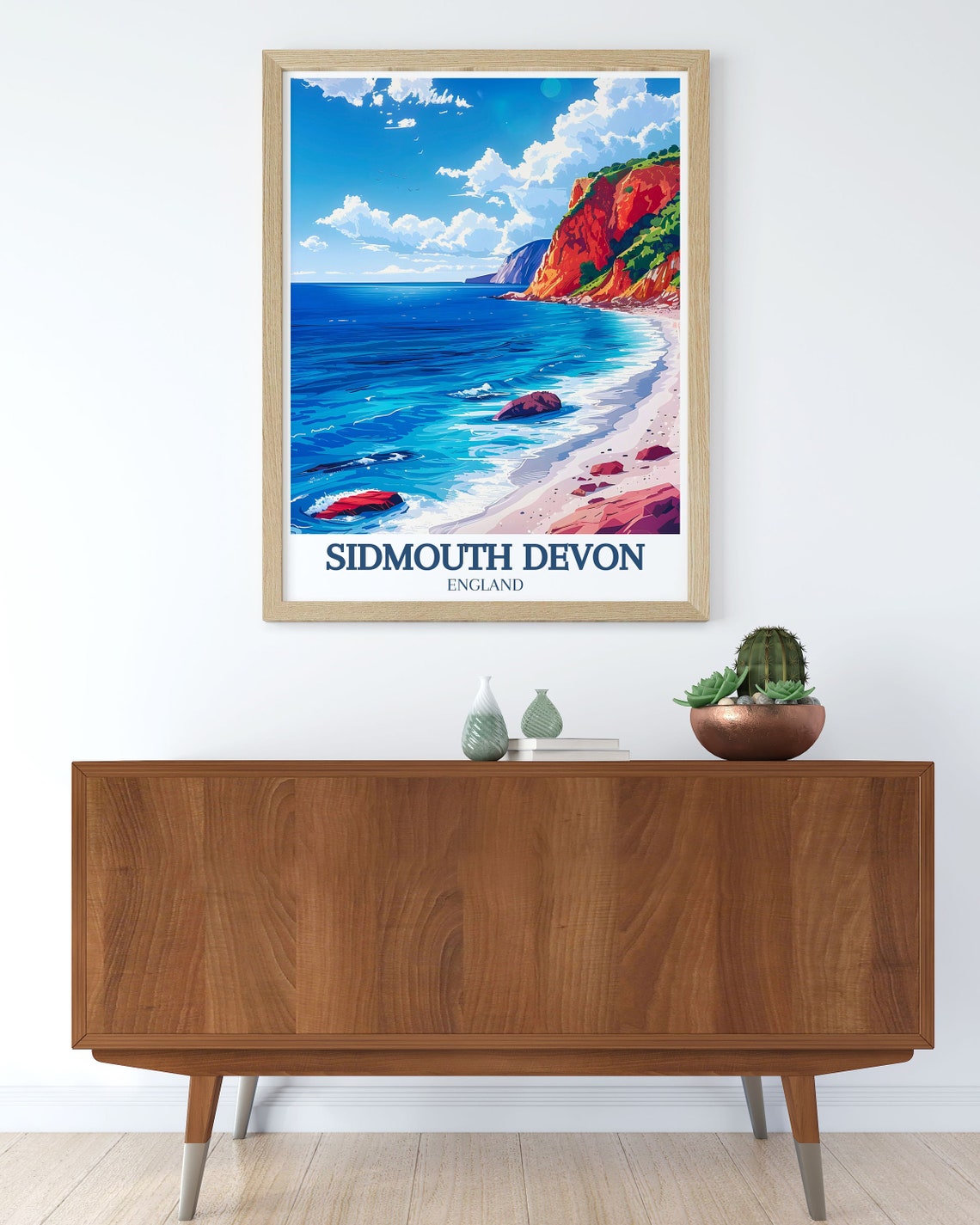 Sidmouth Devon Jurassic Coast Red Cliffs Bright Blue Sea Poster - Image 3