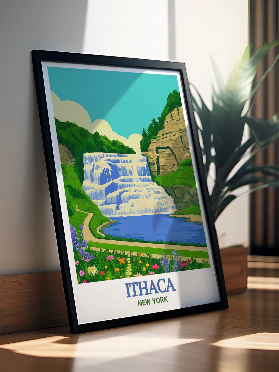 Ithaca Falls Cascading Waterfall Retro New York Nature Poster - Image 2