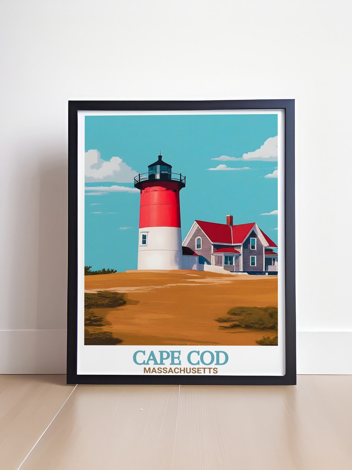 Cape Cod Massachusetts Nauset Lighthouse Red White Dunes Poster - Image 4