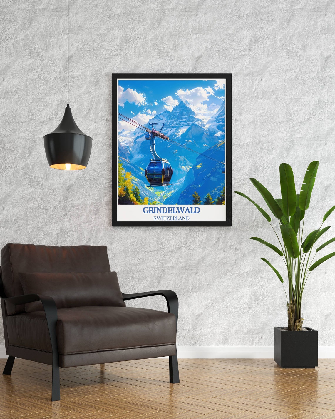 Grindelwald Switzerland Gondola Cable Car Against Alpine Peaks Poster - Image 2