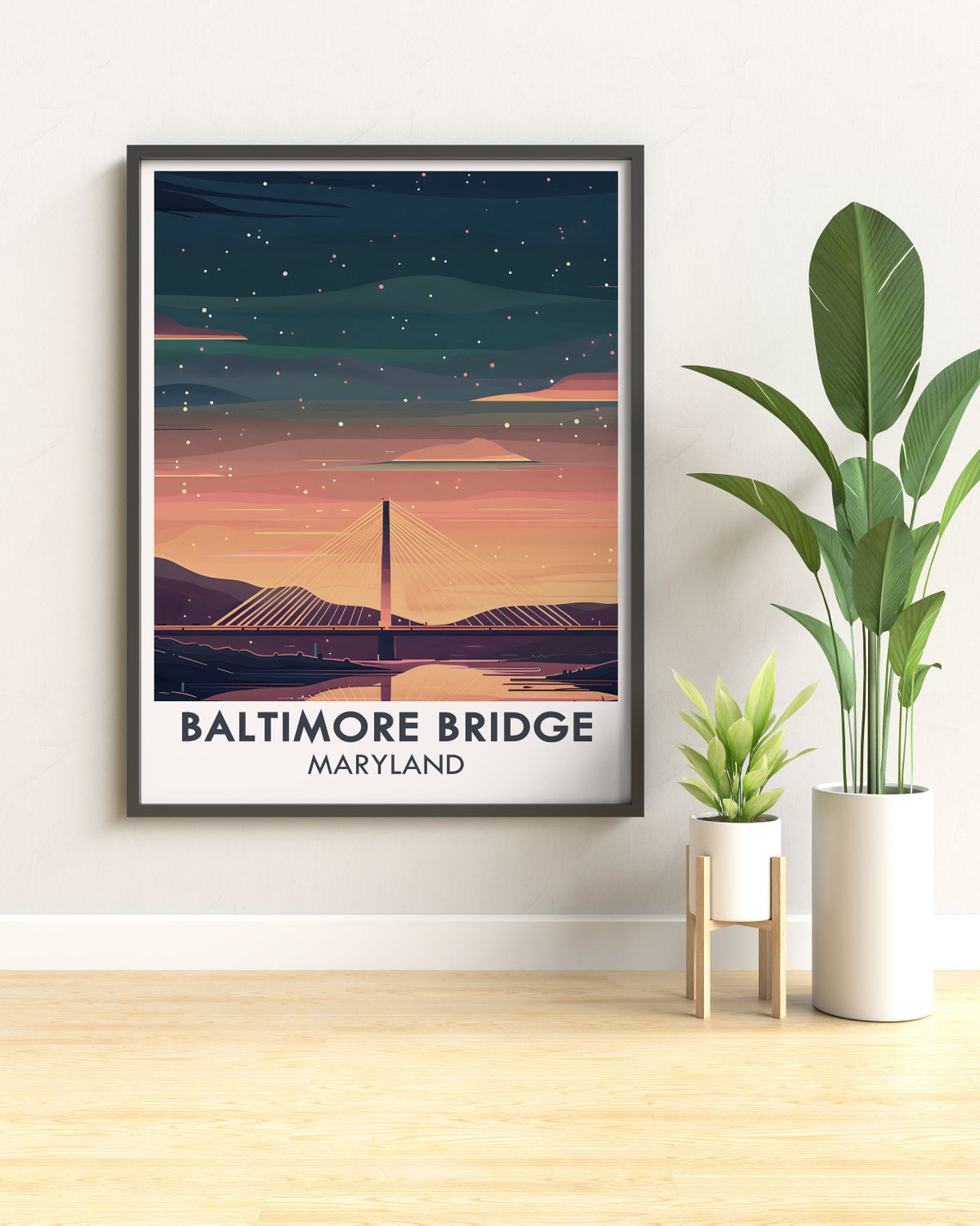 Baltimore Bridge Maryland Cable Stayed Bridge At Night Poster - Image 3