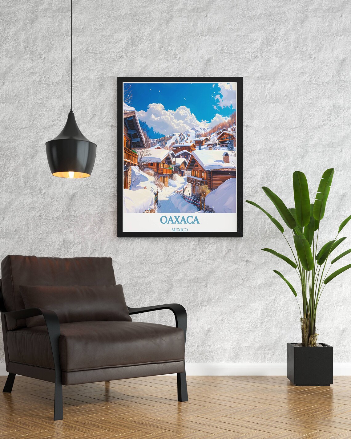 Oaxaca Mexico Snowy Alpine Mountain Village Winter Travel Poster - Image 2