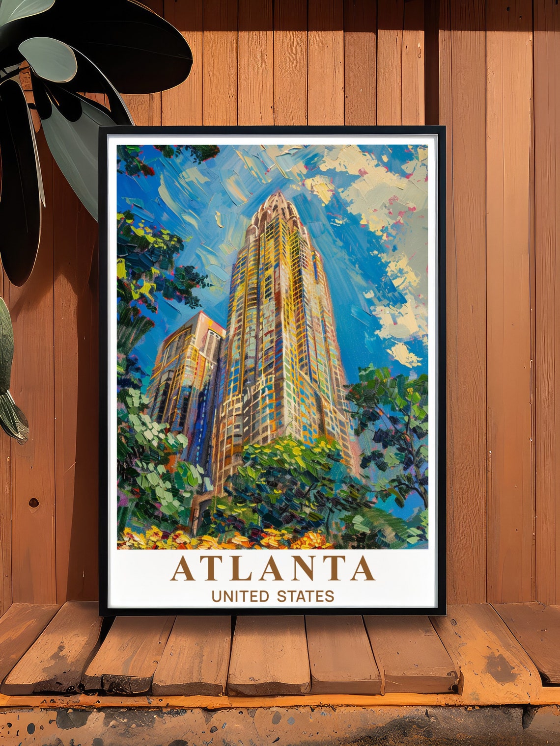 Atlanta Peachtree Towers Skyscraper Painterly City View Travel Poster - Image 2