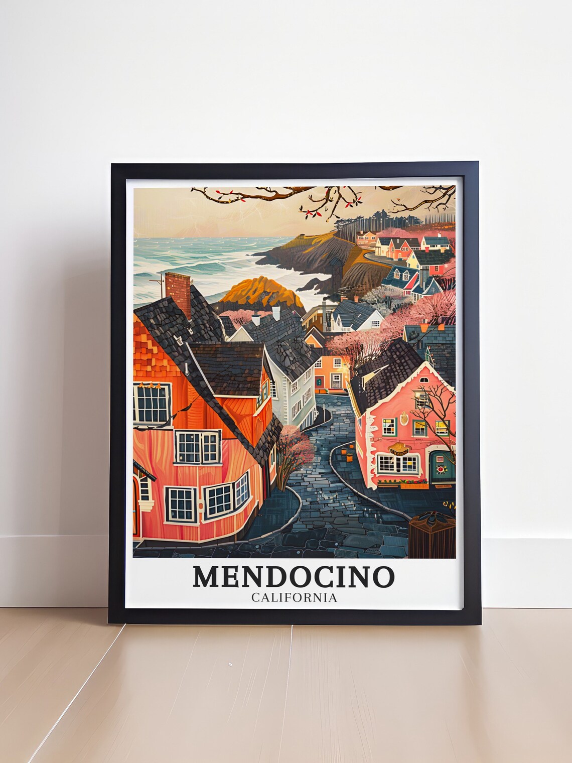 Mendocino Village Street Ocean View California Travel Poster - Image 4