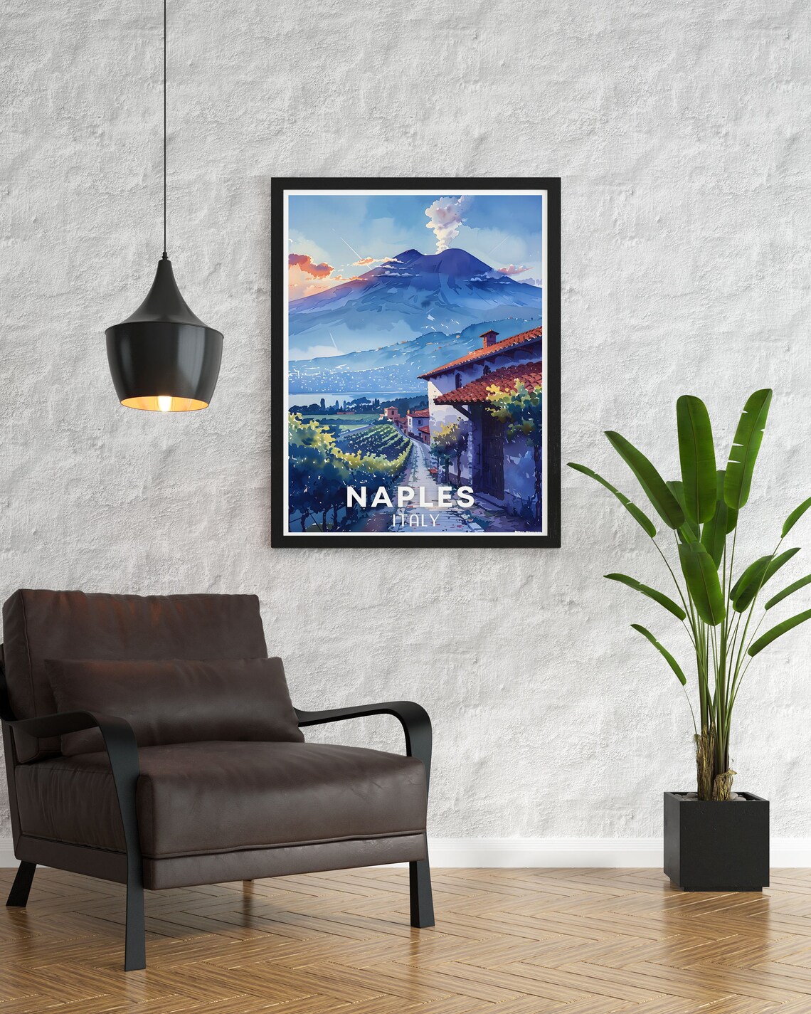 Naples Italy Mount Vesuvius Vineyard Sunset Watercolor Travel Poster - Image 2