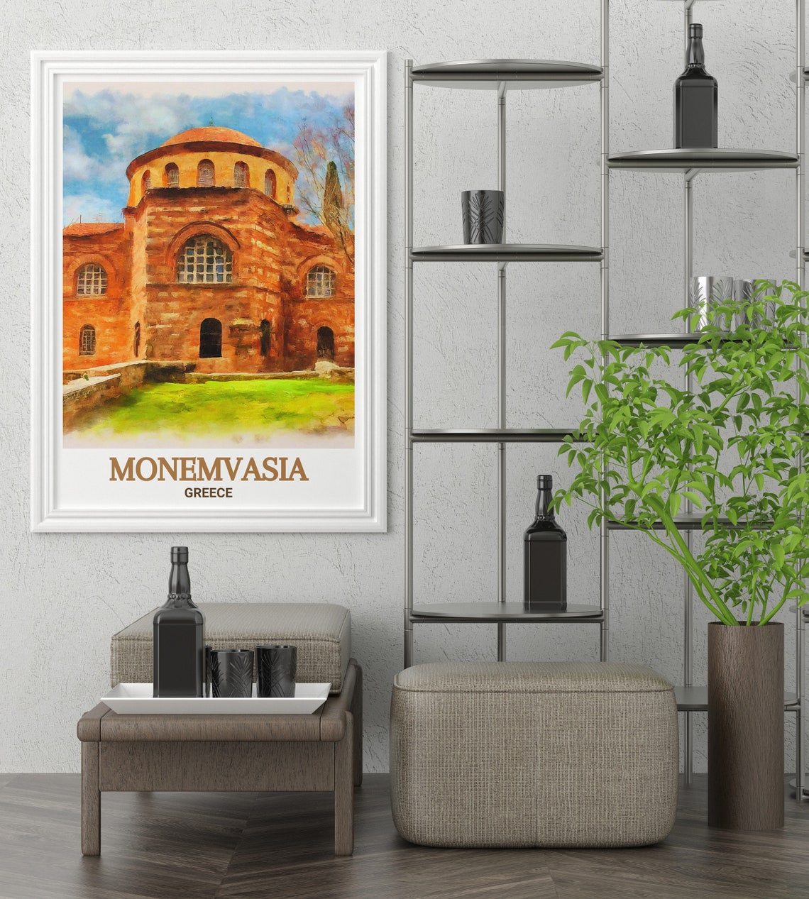 Agia Sofia Byzantine Church Watercolor Monemvasia Greece Travel Poster - Image 2