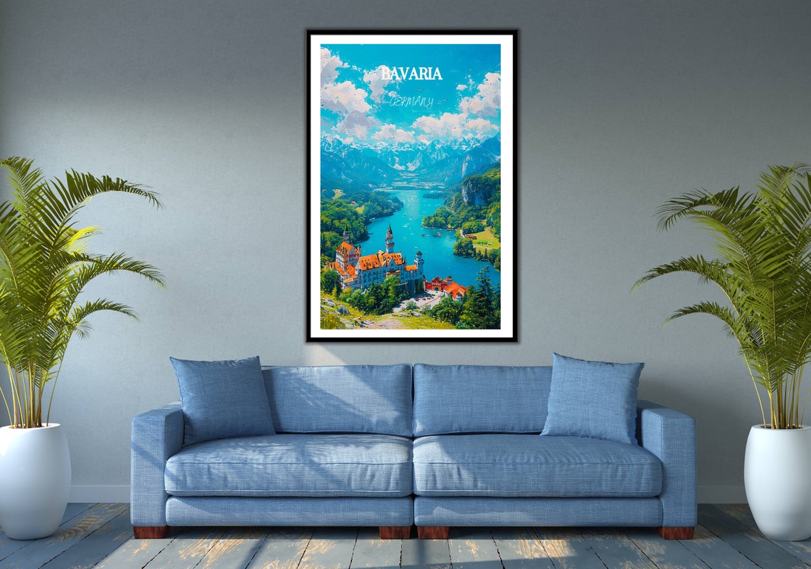 Bavaria Germany Neuschwanstein Castle Alpine Lake Aerial Travel Poster - Image 3