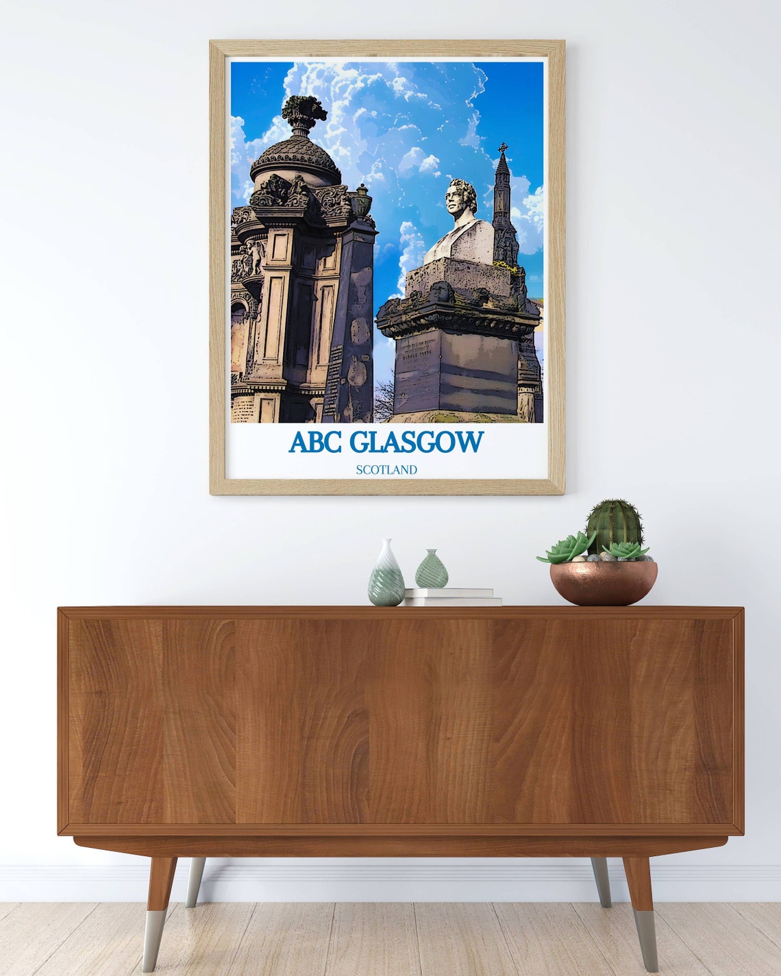 Glasgow Scotland Travel Poster Historic Bust Statue Monuments Art - Image 3