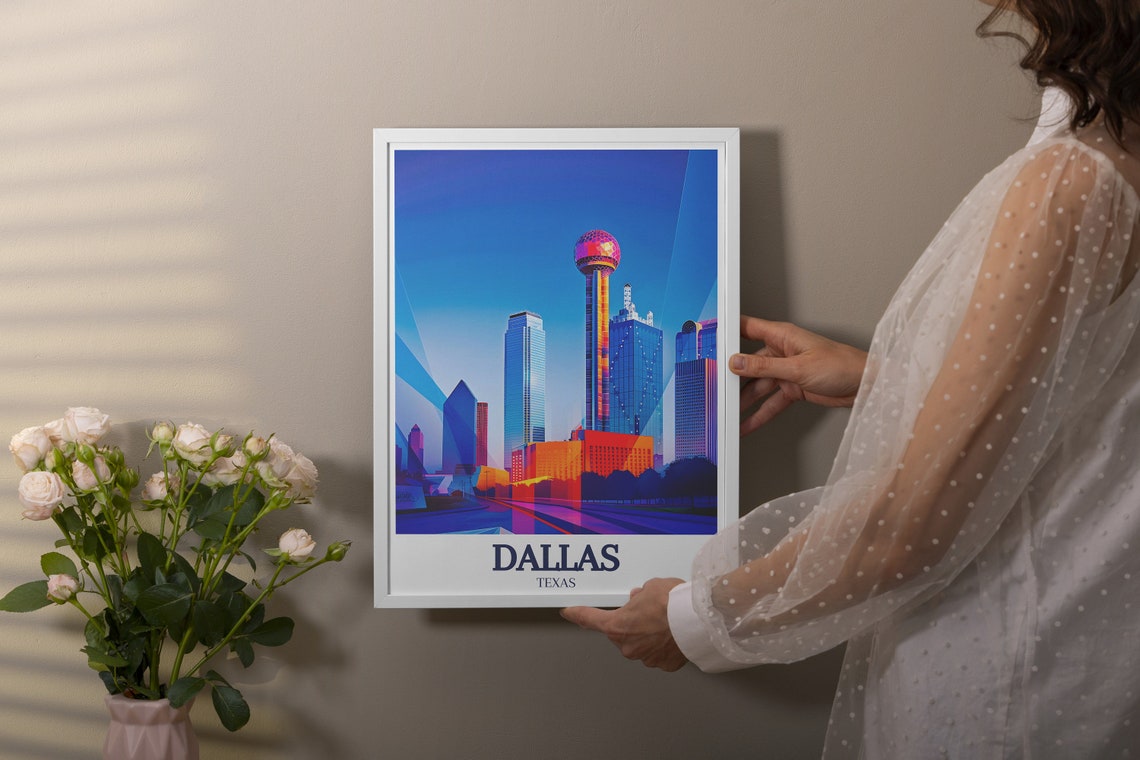 Dallas Texas Skyline With Reunion Tower Sunset Travel Poster - Image 2