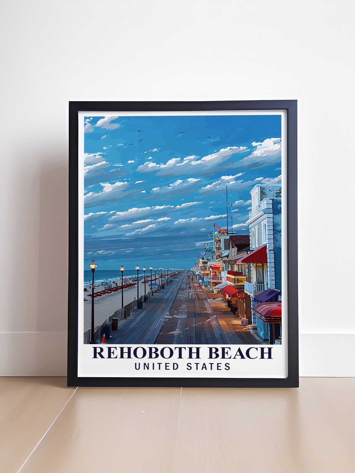 Rehoboth Beach Boardwalk Twilight Delaware Seaside Shops Poster - Image 4