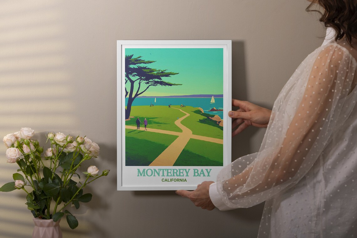 Monterey Bay Lovers Point Park California Coast Travel Poster - Image 3