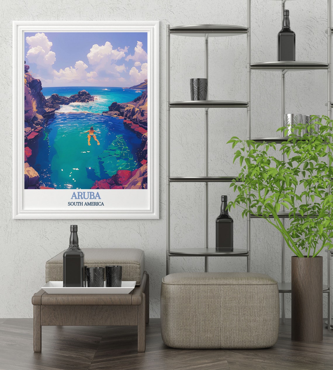 Aruba Natural Pool Rocky Cove Swimmer Caribbean Island Travel Poster - Image 4