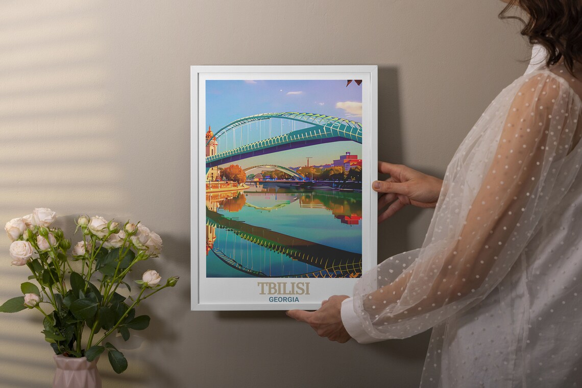 Bridge of Peace Tbilisi River Sunset Reflection Georgia Poster - Image 2