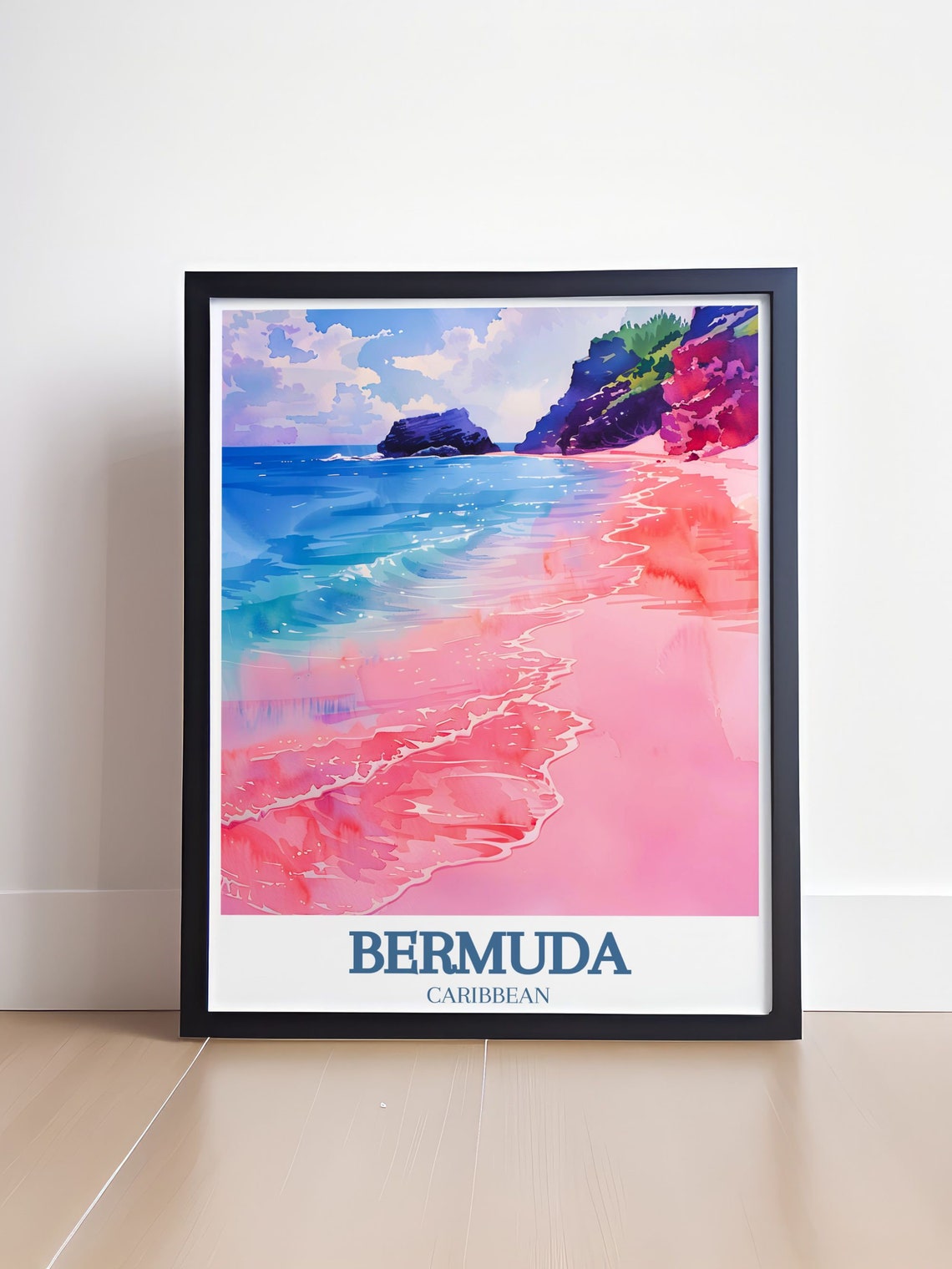 Bermuda Pink Sand Beach Turquoise Waves Tropical Shore Poster - Image 4