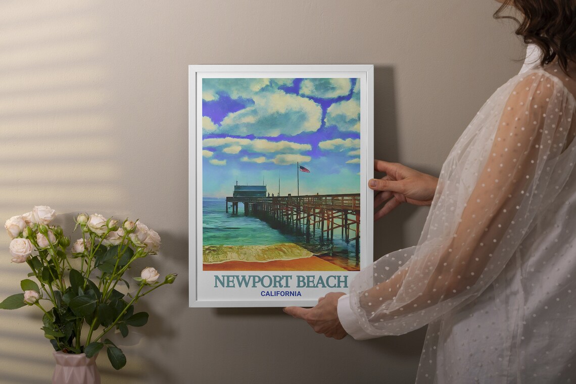 Newport Beach Balboa Pier Ocean View California Travel Poster - Image 2