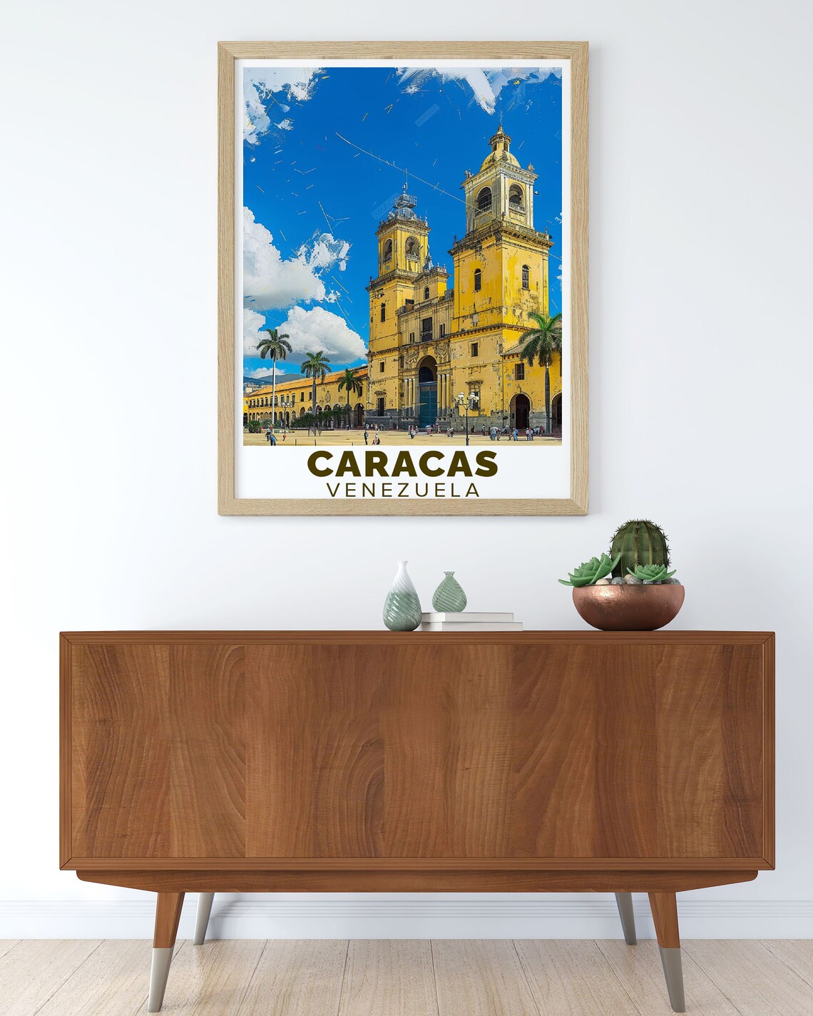Caracas Cathedral Plaza Bolivar Golden Yellow Facade Travel Poster - Image 3