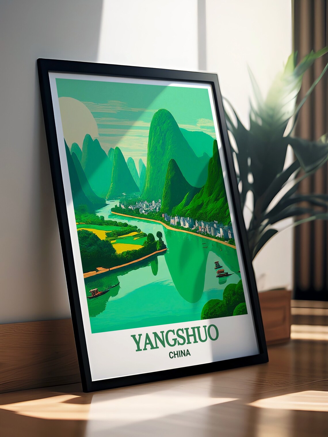 Yangshuo Scenic Karst Peaks Over Li River Boats China Travel Poster - Image 3
