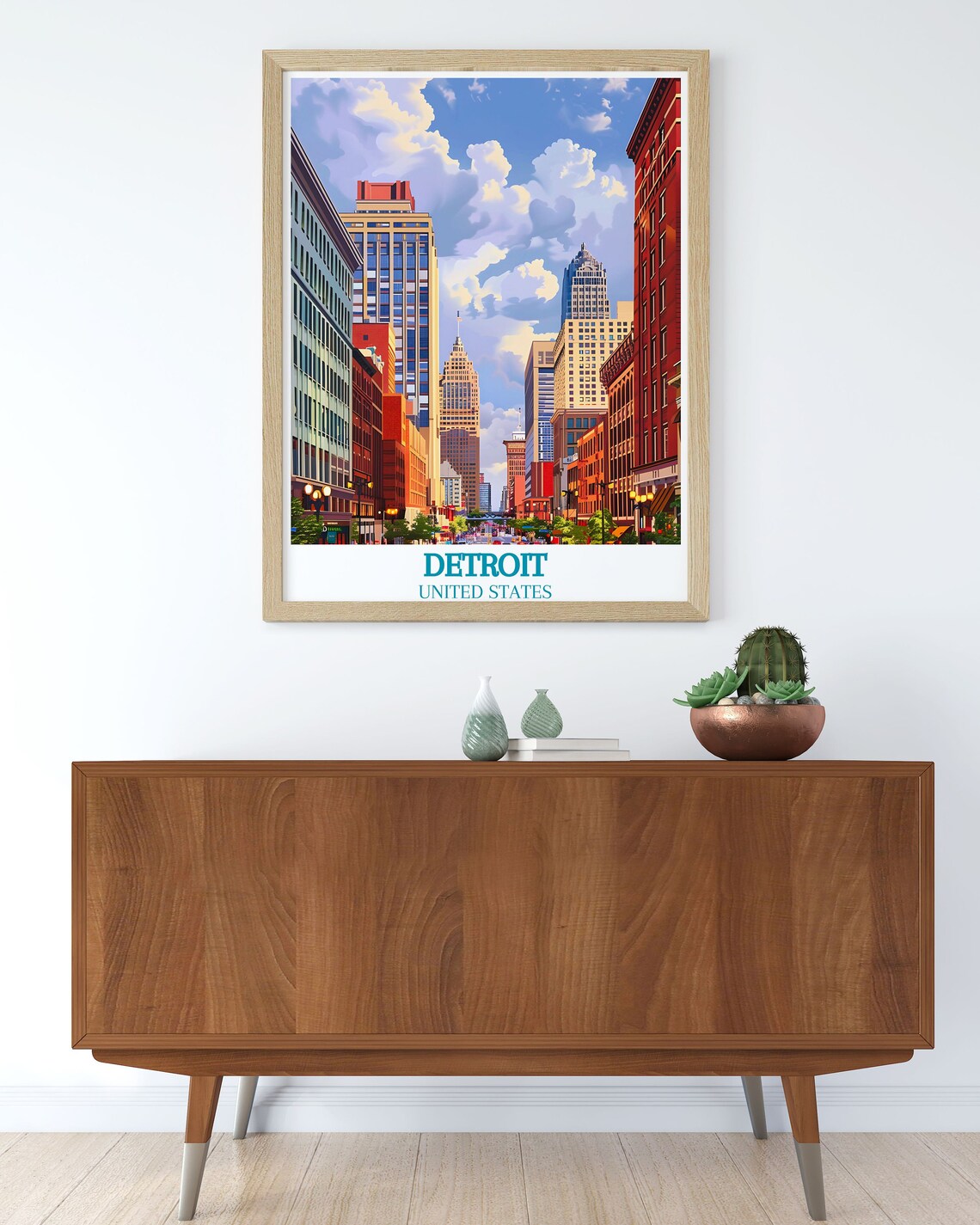 Detroit United States Downtown Skyscrapers Street View Poster - Image 2