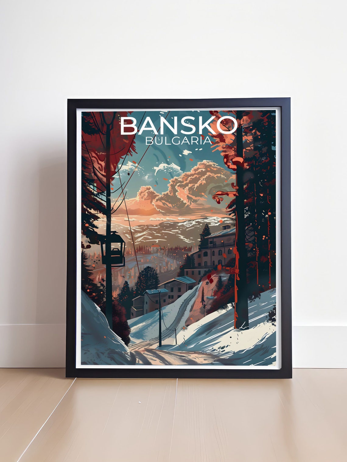 Bansko Bulgaria Sunset Gondola And Snowy Slopes Ski Resort Poster - Image 4