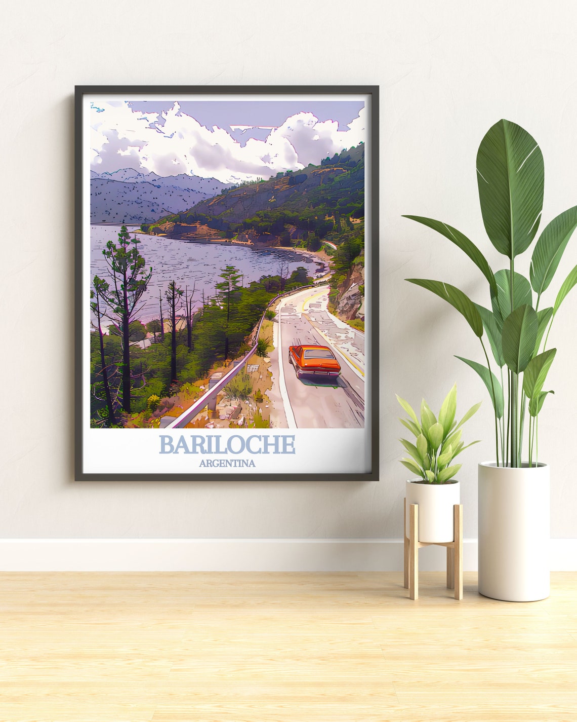 Bariloche Argentina Scenic Lakeside Road Vintage Car Drive Poster - Image 3