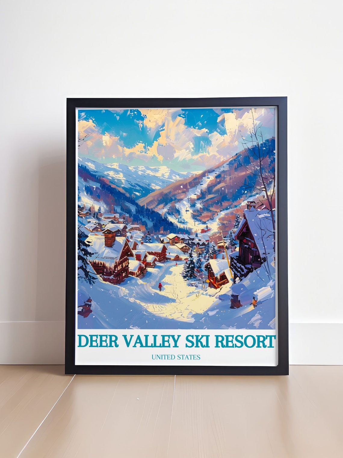 Deer Valley Ski Resort Snowy Village Cabins Winter Scene Poster - Image 4