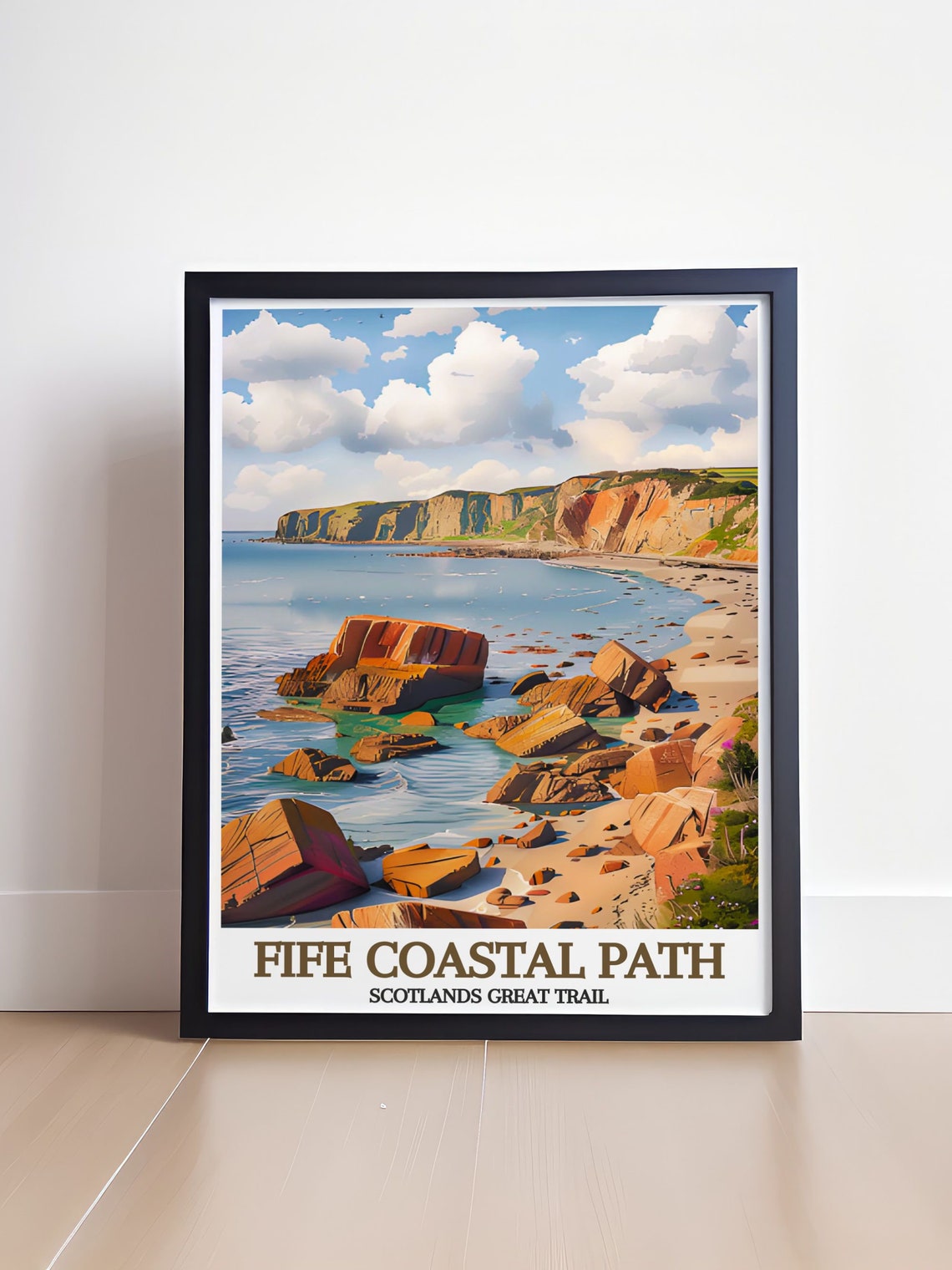 Fife Coastal Path Scotland Rocky Beach Red Sandstone Cliffs Poster - Image 4
