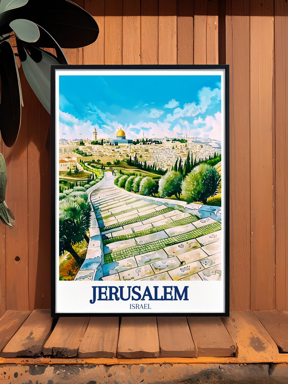 Jerusalem Dome Of The Rock Old City Watercolor Travel Poster - Image 3