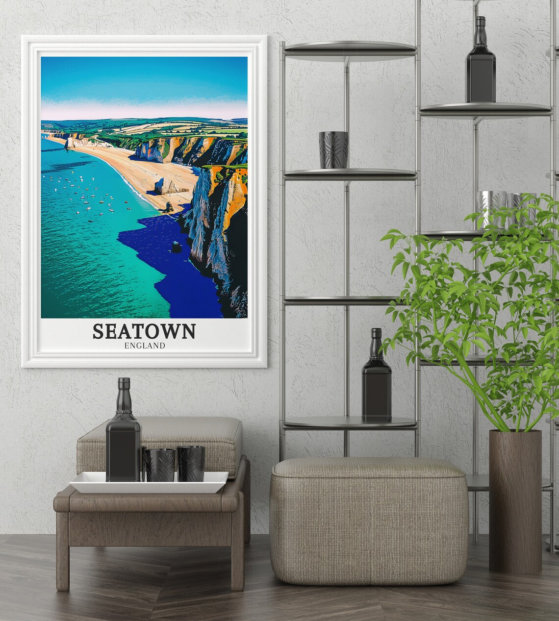 Seatown England Jurassic Coast Beach and Cliffs Aerial Poster - Image 2