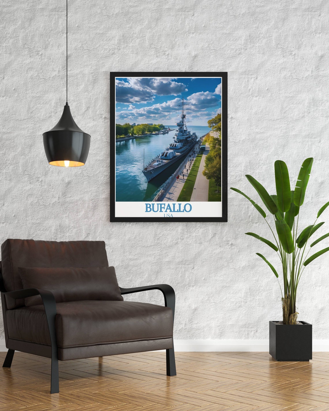 Buffalo Naval Park Battleship Museum Aerial USA Travel Poster - Image 2